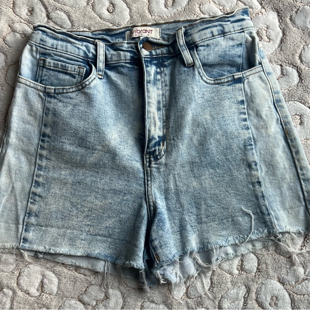 Vibrant Blue Jean Shorts High-Waisted Distressed